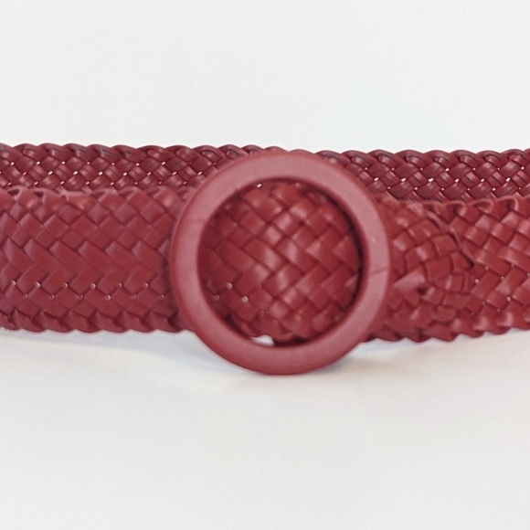 Vintage Red Woven Braided 80’s 90’s Vinyl Loop Buckle Belt Wide Waist - Picture 2 of 6